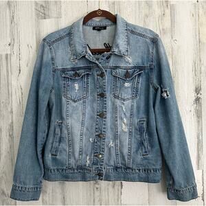 STS Blue Womens Jean Trucker Jacket Size Small Distressed Embroidered